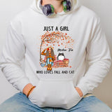 Personalized Girl Loves Cat Fall Season Hoodie, Cat Mom Gift, Cat Mom Hoodie, Gift For Cat Lovers
