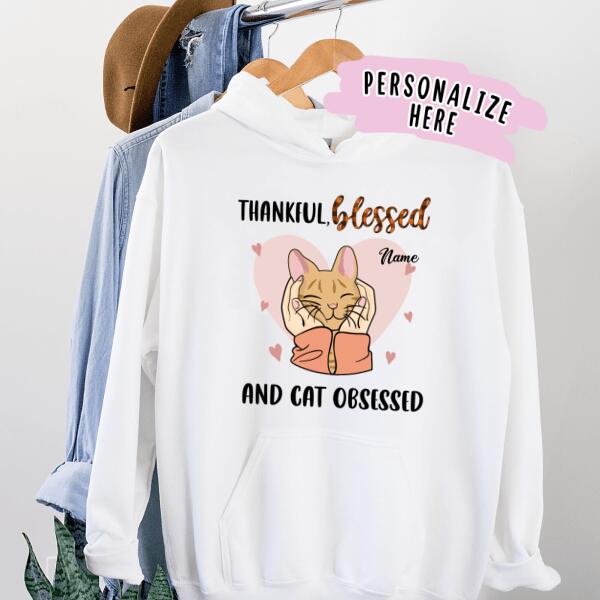 Personalized Cat Obsessed Fall Thanksgiving Hoodie, Cat Mom Gift Hoodie, Gift For Cat Lovers