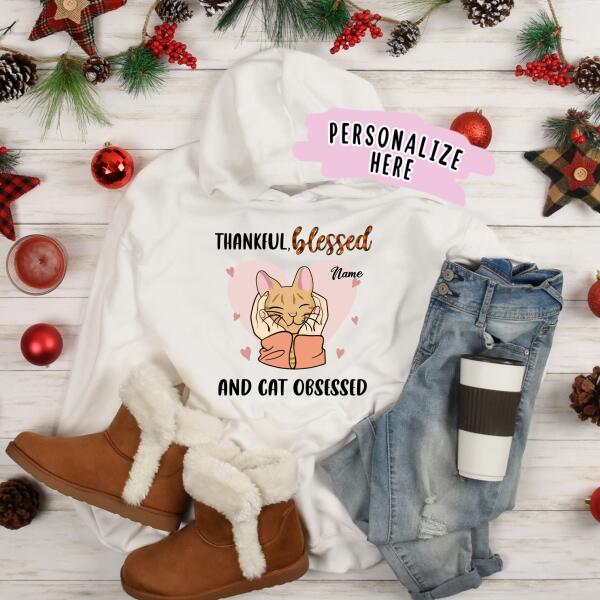 Personalized Cat Obsessed Fall Thanksgiving Hoodie, Cat Mom Gift Hoodie, Gift For Cat Lovers