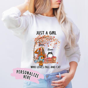Personalized Girl Loves Cat Fall Season Premium Sweatshirt, Cat Mom Gift, Gift For Cat Lovers