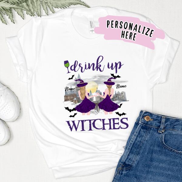 Personalized Drink Up Witches Best Friend Premium Shirt, Halloween Girls Gift , Halloween Best Friends Shirt
