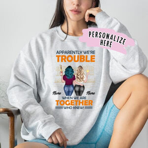 Personalized Fall Bestie Friend Trouble Together Sweatshirt, Bff Sweatshirt, Sister Gift