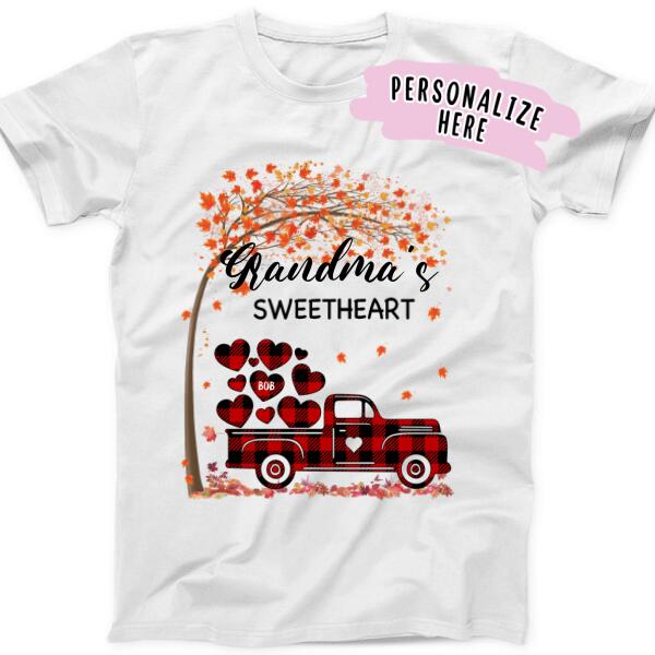 Personalized Fall Sweethearts Mom Nana Premium Shirt, Custom Name Gift For Her Up to 6 Kids