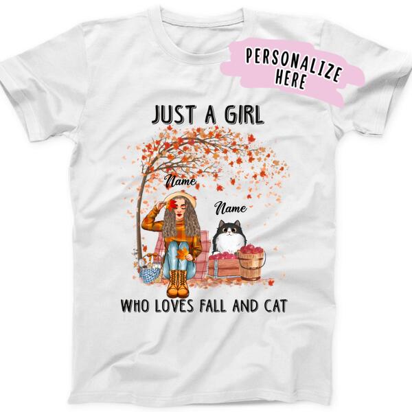 Personalized Girl Loves Cat Fall Season Premium Shirt, Cat Mom Shirt, Cat Mom Gift, Gift For Cat Lovers