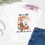 Personalized Girl Loves Cat Fall Season Premium Shirt, Cat Mom Shirt, Cat Mom Gift, Gift For Cat Lovers