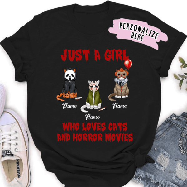 Personalized Halloween Just A Girl Who Loves Cats Premium Shirt, Custom Up to 5 Cats