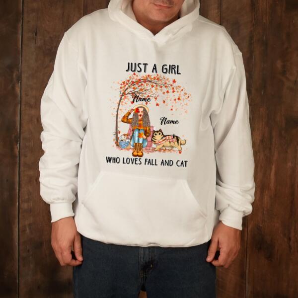Personalized Girl Who Loves Fall And Cat Hoodie, Gift For Cat Lovers