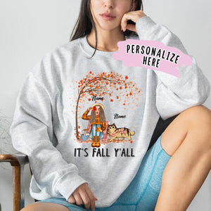 Personalized It's Fall Girl And Cat Sweatshirt, Gift For Cat Lovers