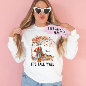 Personalized It's Fall Girl And Cat Sweatshirt, Gift For Cat Lovers
