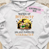 Personalized Halloween Buckle Up Witch and Cat Hoodie
