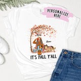 Personalized It's Fall Girl And Cat Premium Shirt, Gift For Cat Lovers