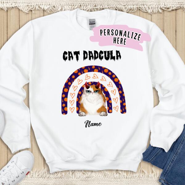 Personalized Rainbow Cat Dadcula Sweatshirt, Halloween Cat Sweatshirt