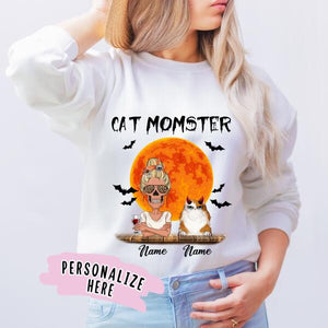 Personalized Cat Momster Halloween Sweatshirt
