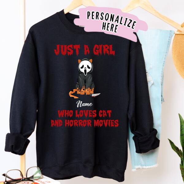 Personalized Halloween Just A Girl Who Loves Cats Sweatshirt, Custom Up to 5 Cats