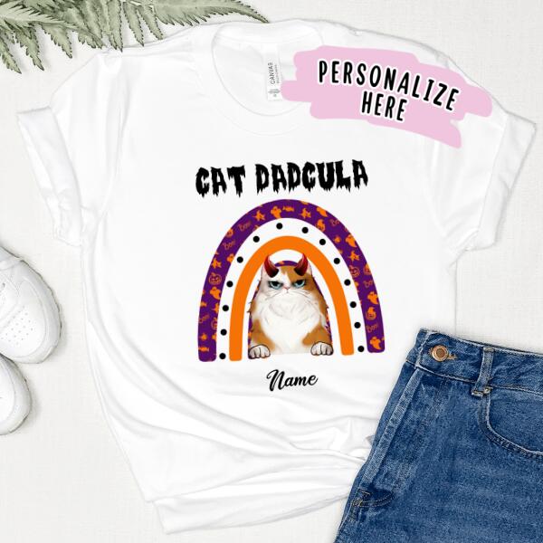 Personalized Rainbow Cat Dadcula Premium Shirt, Halloween Cat Shirt