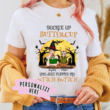 Personalized Halloween Buckle Up Witch and Cat Premium Shirt