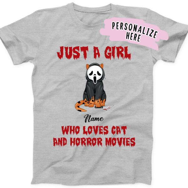 Personalized Halloween Just A Girl Who Loves Cats Premium Shirt, Custom Up to 5 Cats