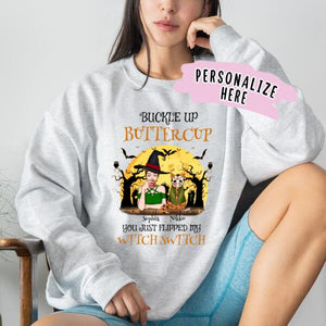 Personalized Halloween Buckle Up Witch and Cat Sweatshirt
