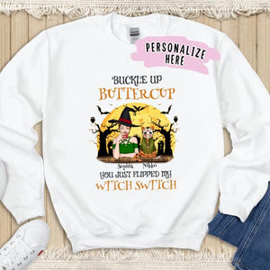 Personalized Halloween Buckle Up Witch and Cat Sweatshirt