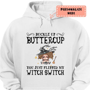 Personalized Halloween Baby Witch Buckle Up Butter Cup Hoodie
