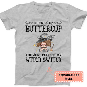Personalized Halloween Baby Witch Buckle Up Butter Cup Premium Shirt