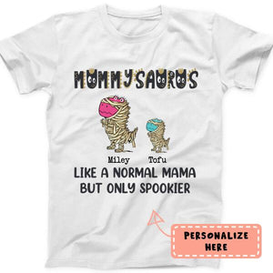 Personalized Halloween Dinosaur Mummy Saurus Premium Shirt, Custom Up To 3 Kids