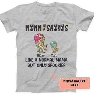 Personalized Halloween Dinosaur Mummy Saurus Premium Shirt, Custom Up To 3 Kids