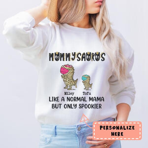Personalized Halloween Dinosaur Mummy Saurus Sweatshirt, Custom Up To 3 Kids