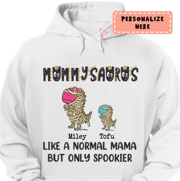 Personalized Halloween Dinosaur Mummy Saurus Hoodie, Custom Up To 3 Kids