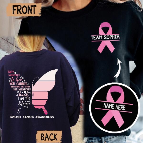 Personalized Team Pink Ribbon Butterfly Breast Cancer Awareness Month Sweatshirt