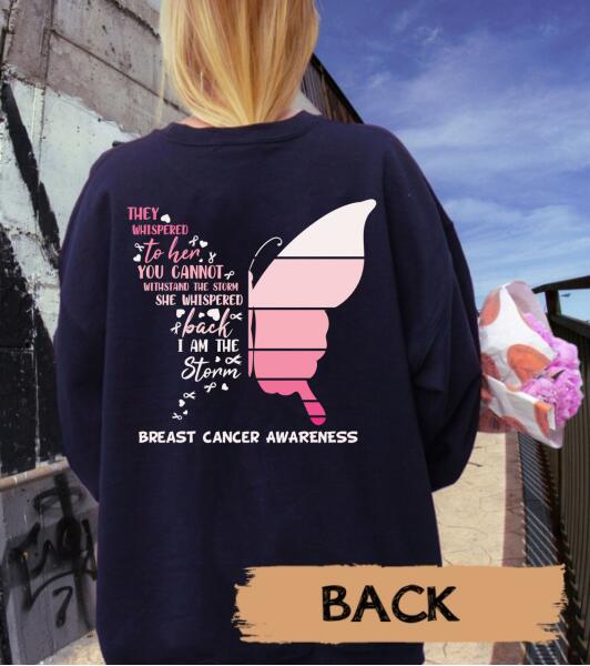 Personalized Team Pink Ribbon Butterfly Breast Cancer Awareness Month Sweatshirt