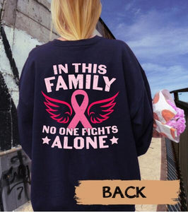Personalized Team Pink Ribbon Breast Cancer Awareness Month Sweatshirt, In This Family No One Fights Alone Crew Neck