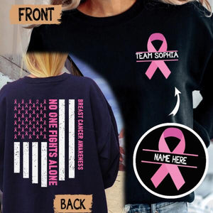 Personalized U.S.A Flag No One Fight Alone Breast Cancer Awareness Sweatshirt