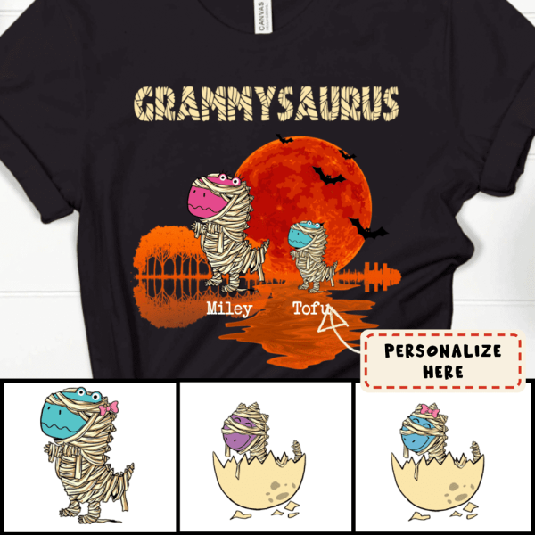 Personalized Grandmasaurus Dinosaurs Halloween Premium Shirt, Custom Up To 3 Kids