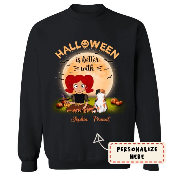 Personalized Halloween Is Better With Cats Sweatshirt, Custom Up To 3 Cats