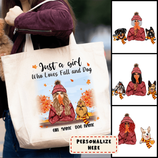 Personalized Dog Mom Fall Premium Tote Bag, Dog Mom Bag, Dog Mom Gift, Gift For Dog Lovers