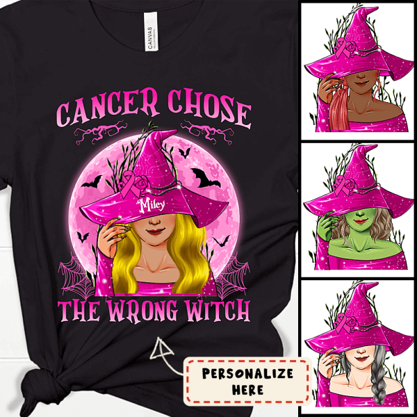 Personalized Halloween Cancer Chose The Wrong Witch Premium Shirt, Cancer Supporters Shirt