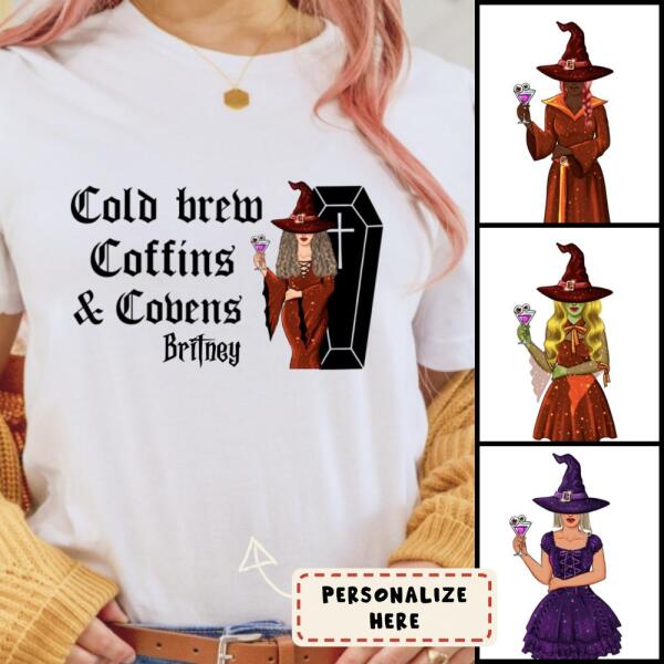 Personalized Halloween Cold Brew Coffins Witch Premium Shirt
