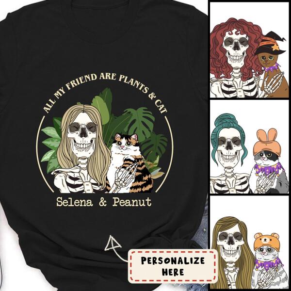 Personalized Girl And Cat With Plants Halloween Premium Shirt
