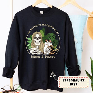 Personalized Girl And Cat With Plants Halloween Sweatshirt