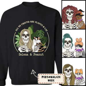 Personalized Girl And Cat With Plants Halloween Sweatshirt
