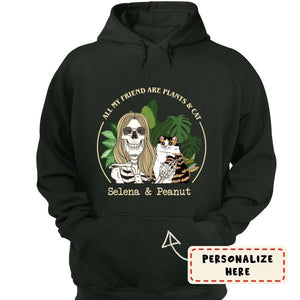 Personalized Girl And Cat With Plants Halloween Hoodie