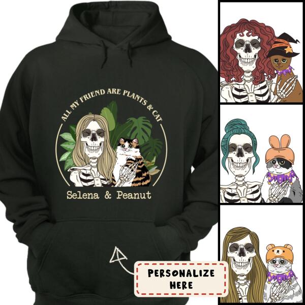 Personalized Girl And Cat With Plants Halloween Hoodie