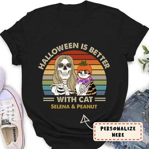 Personalized Girl And Cat Halloween Is Better With Cat Premium Shirt