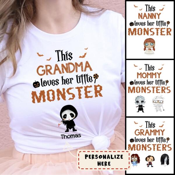 Personalized This Grandma Loves Her Little Monster Halloween Premium Shirt, Custom Up To 3 Kids