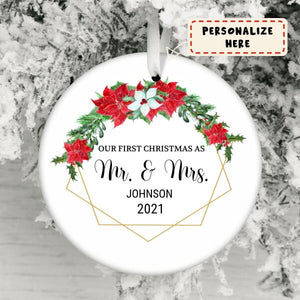 Mr and Mrs Ornament, Just Married Ornament, Mr and Mrs Christmas Gift, Wedding Ornaments, Personalized Wedding Christmas Gift Ideas