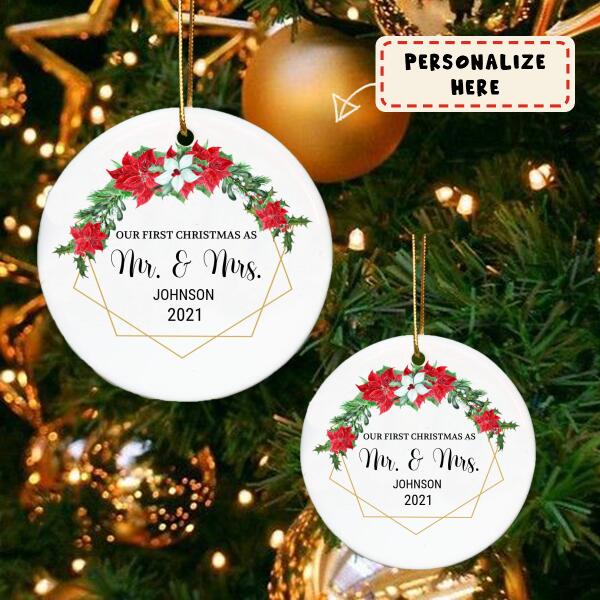 Mr and Mrs Ornament, Just Married Ornament, Mr and Mrs Christmas Gift, Wedding Ornaments, Personalized Wedding Christmas Gift Ideas