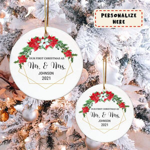 Mr and Mrs Ornament, Just Married Ornament, Mr and Mrs Christmas Gift, Wedding Ornaments, Personalized Wedding Christmas Gift Ideas