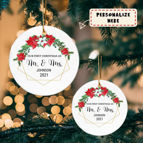 Mr and Mrs Ornament, Just Married Ornament, Mr and Mrs Christmas Gift, Wedding Ornaments, Personalized Wedding Christmas Gift Ideas