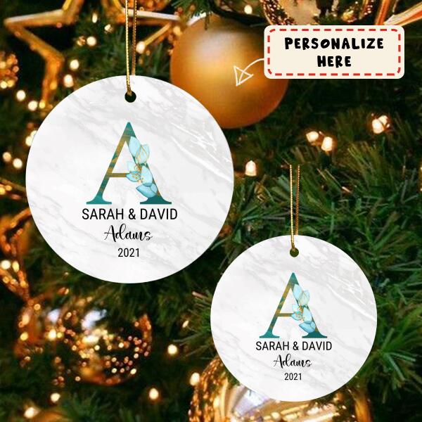 Newlywed Christmas Ornament, Initial Ornament, Wedding Ornament Keepsake, Married Couple Ornaments, Personalized Christmas Keepsake